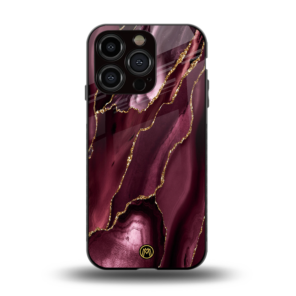 maroon liquid marble back phone cover | glass case for iphone 15 pro