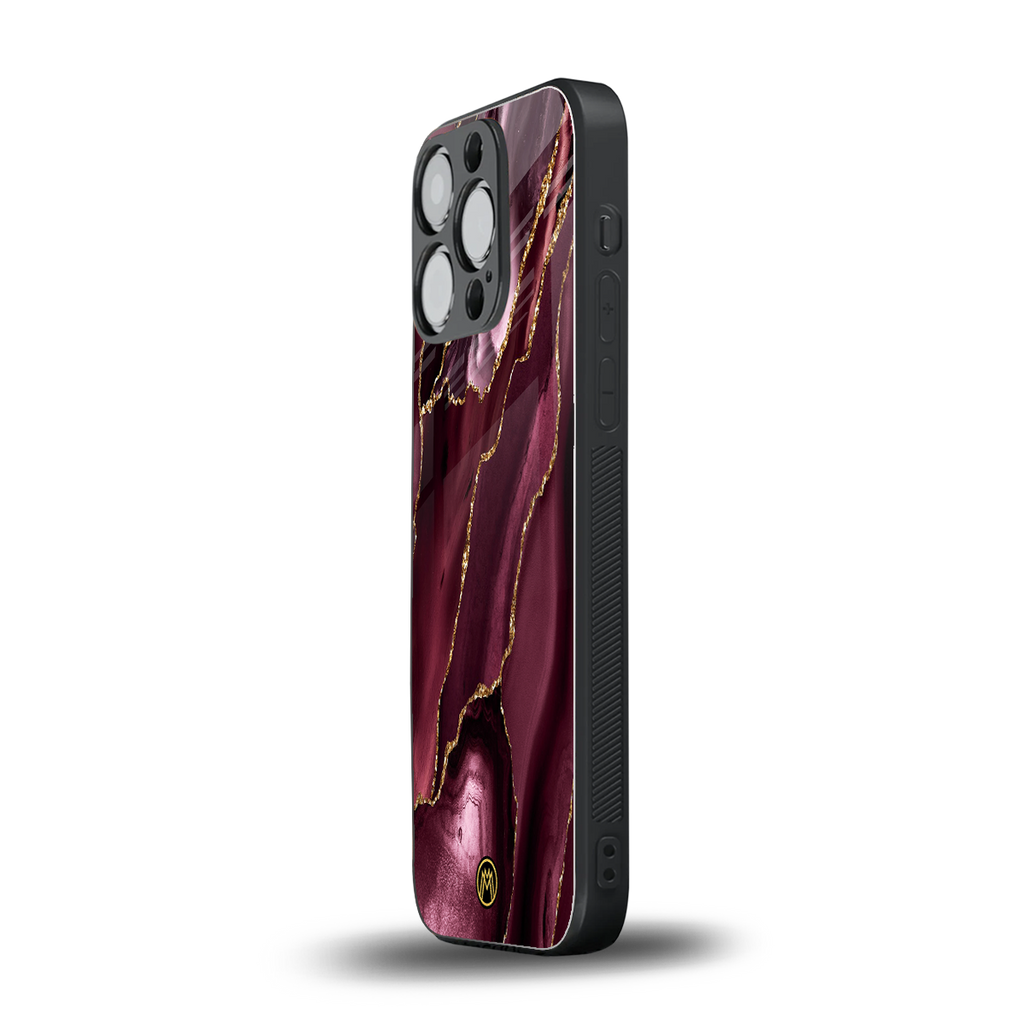 maroon liquid marble back phone cover | glass case for iphone 15 pro
