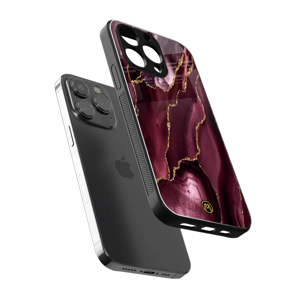 maroon liquid marble back phone cover | glass case for iphone 15 pro