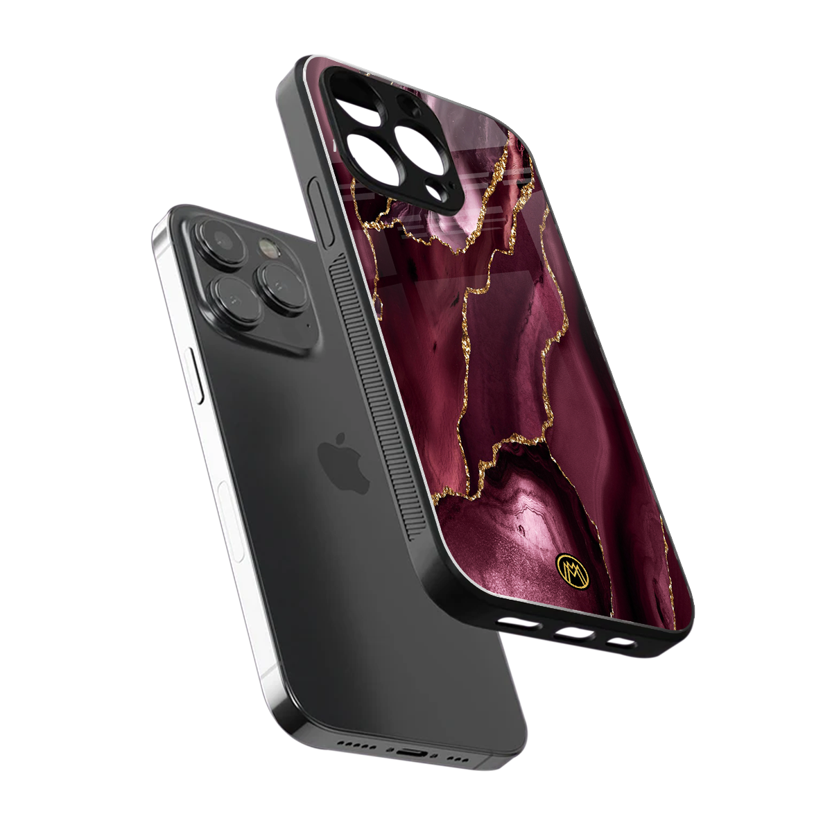 maroon liquid marble back phone cover | glass case for iphone 15 pro