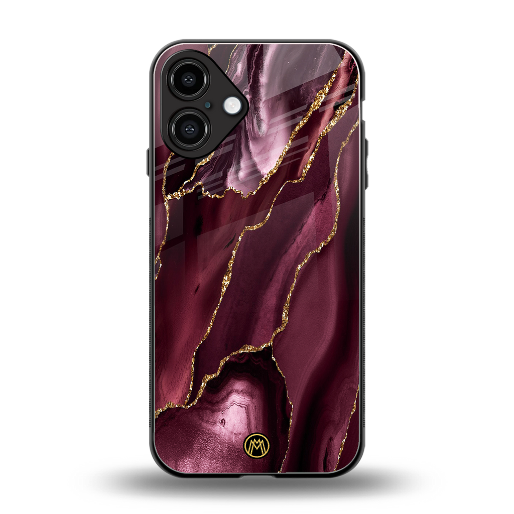 maroon liquid marble back phone cover | glass case for iphone 16 plus