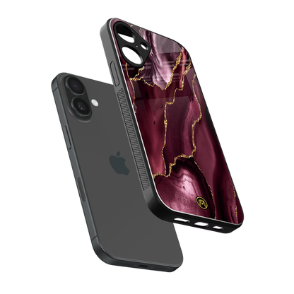 maroon liquid marble back phone cover | glass case for iphone 16 plus