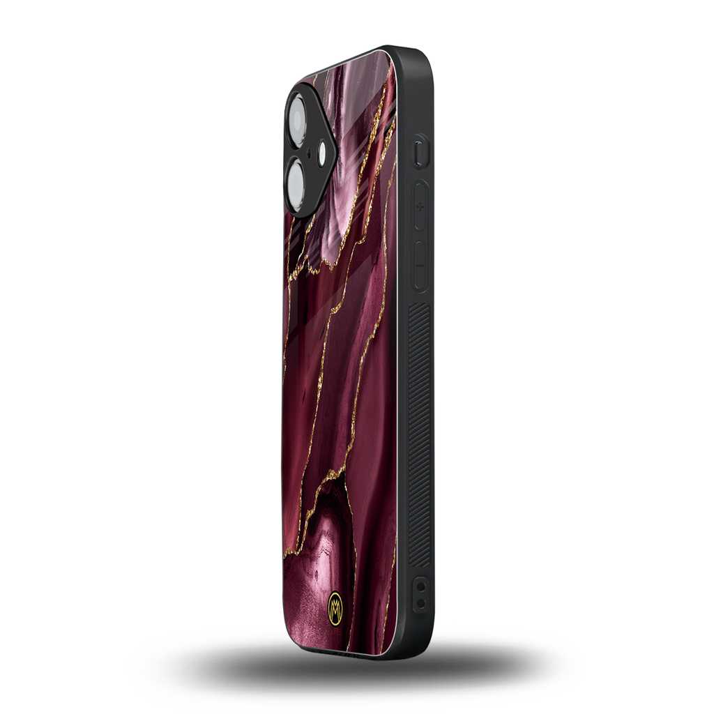 maroon liquid marble back phone cover | glass case for iphone 16 plus