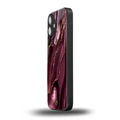maroon liquid marble back phone cover | glass case for iphone 16 plus
