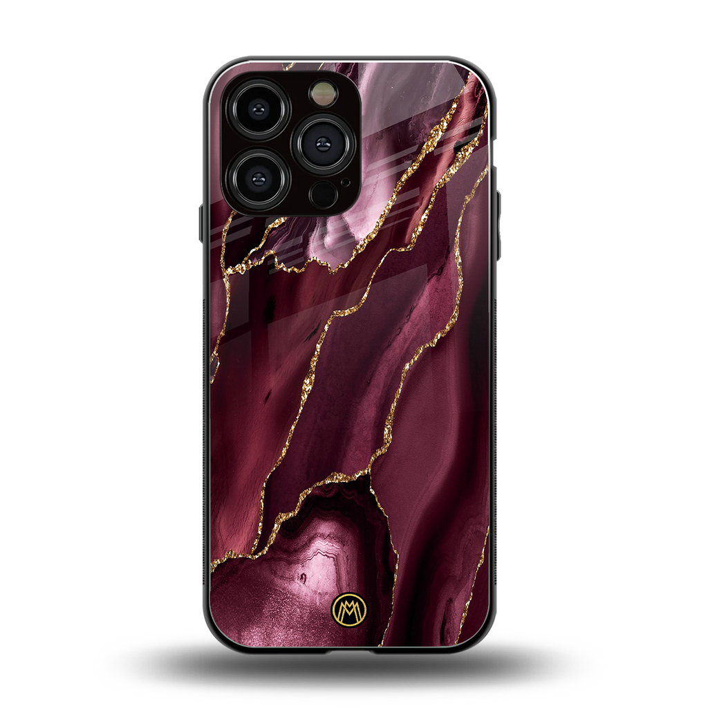 maroon liquid marble back phone cover | glass case for iphone 16 pro max