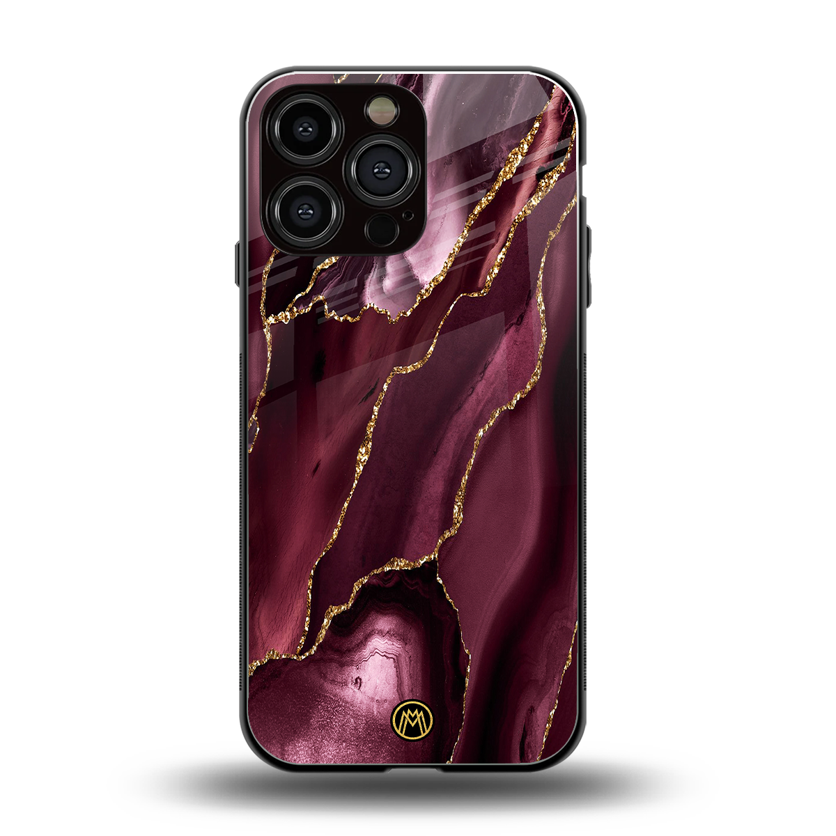 maroon liquid marble back phone cover | glass case for iphone 16 pro max