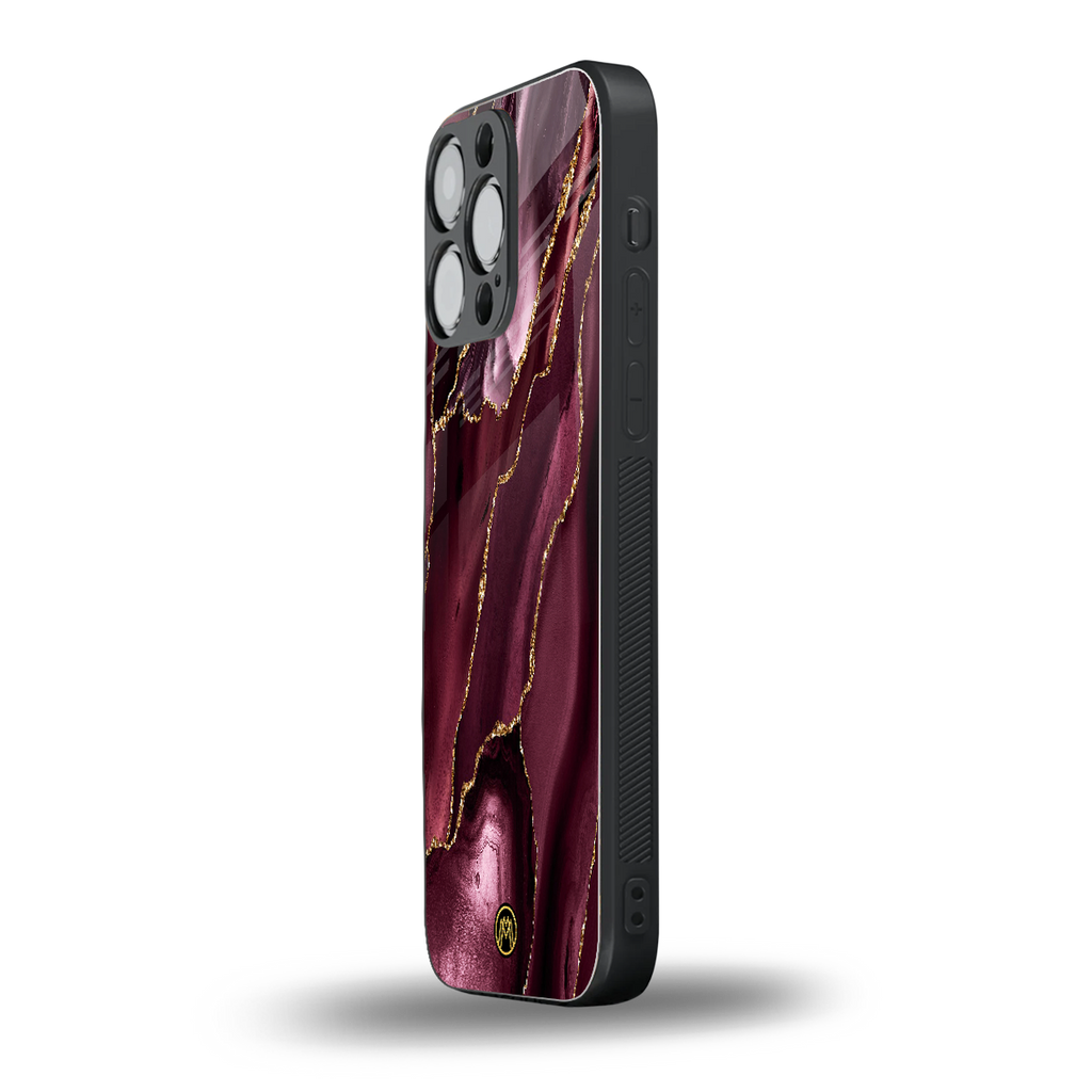 maroon liquid marble back phone cover | glass case for iphone 16 pro max