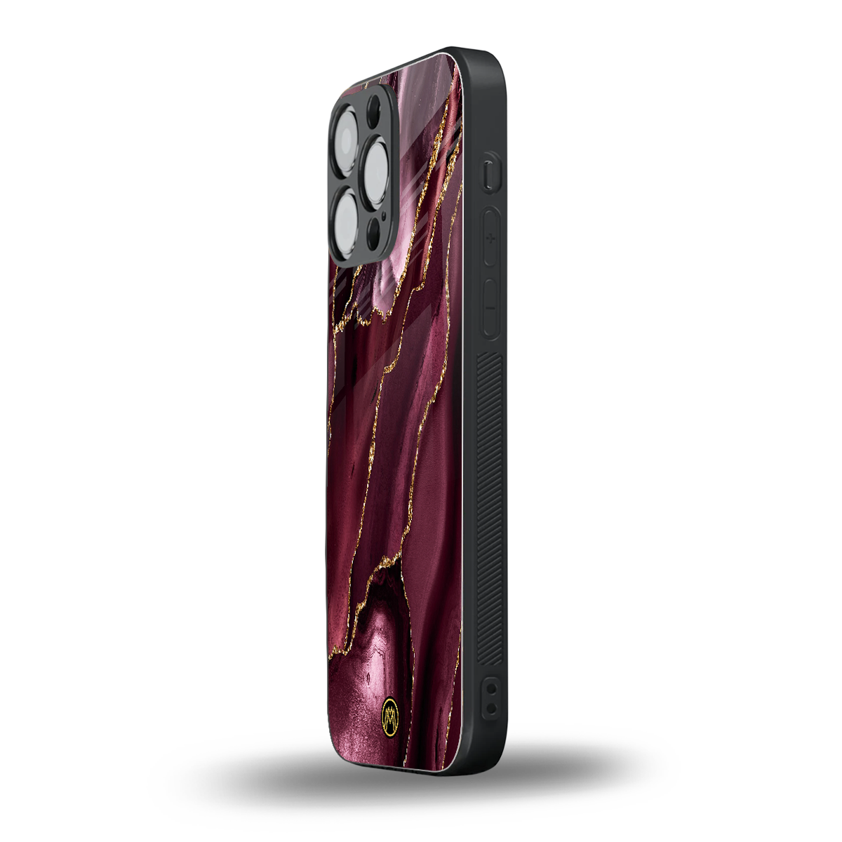 maroon liquid marble back phone cover | glass case for iphone 16 pro max