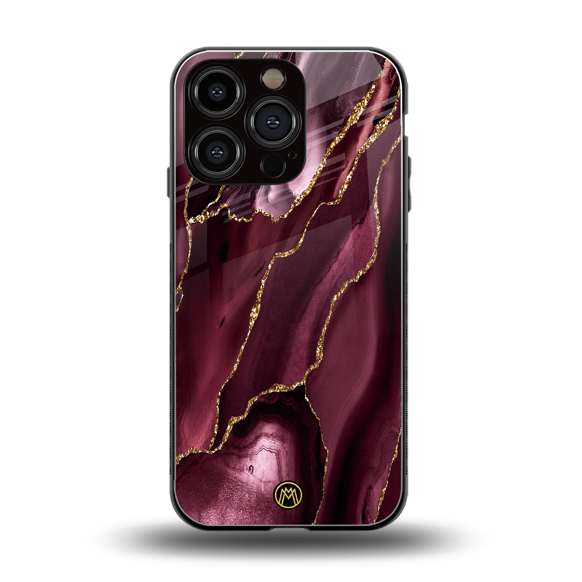 maroon liquid marble back phone cover | glass case for iphone 16 pro
