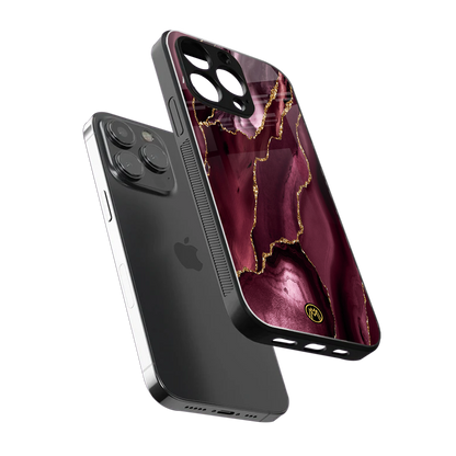 maroon liquid marble back phone cover | glass case for iphone 16 pro
