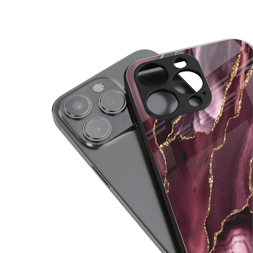 maroon liquid marble back phone cover | glass case for iphone 15 pro