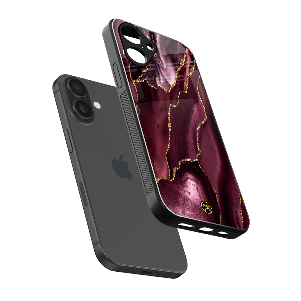 maroon liquid marble back phone cover | glass case for iphone 16