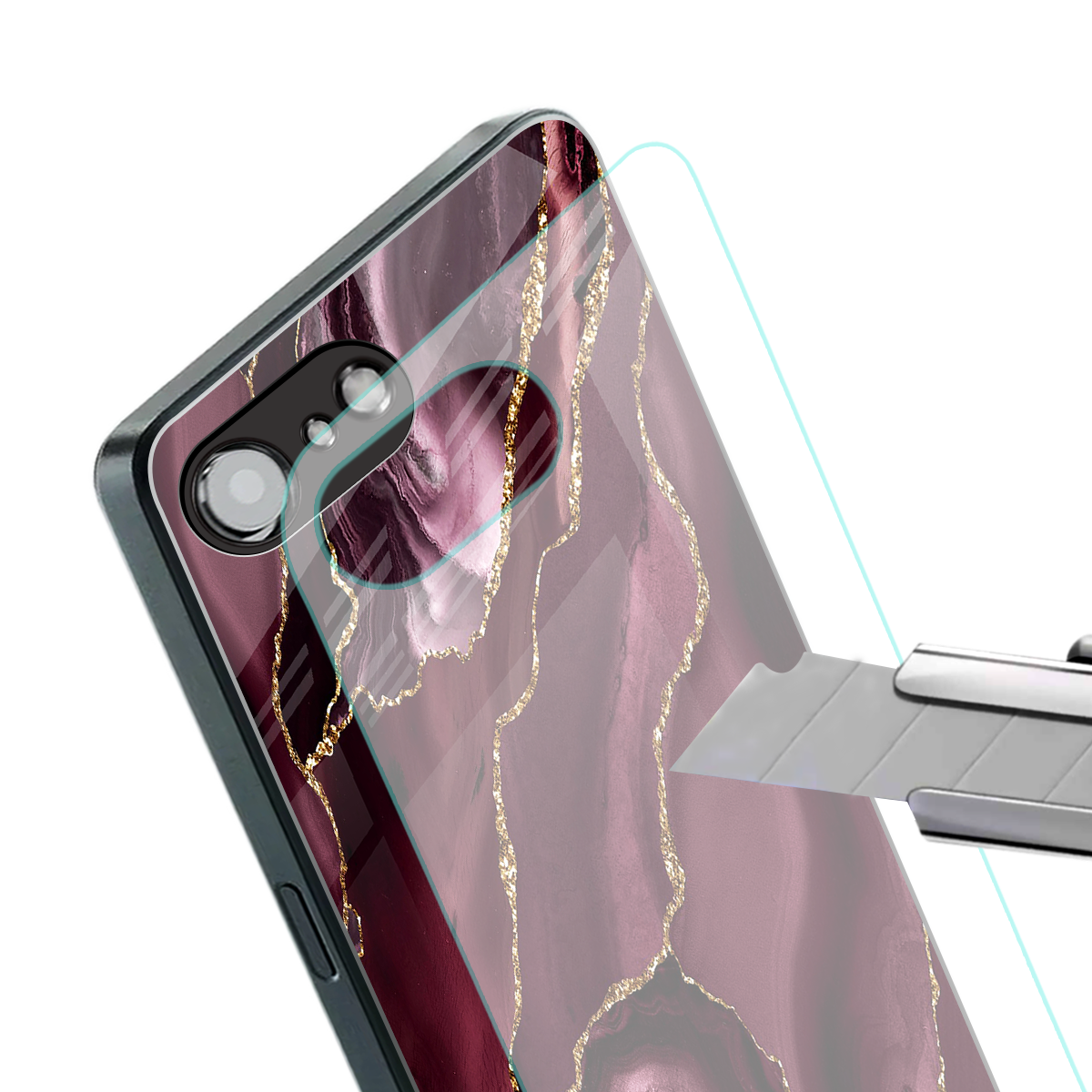 maroon liquid marble back phone cover | glass case for iphone 16e