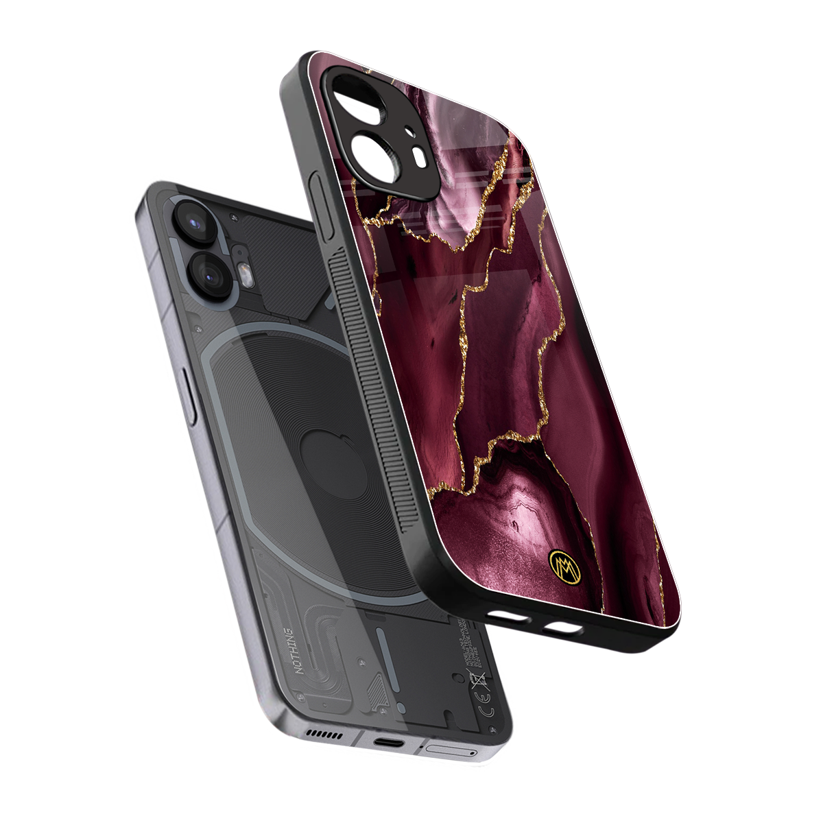 maroon liquid marble back phone cover | glass case for nothing phone 2