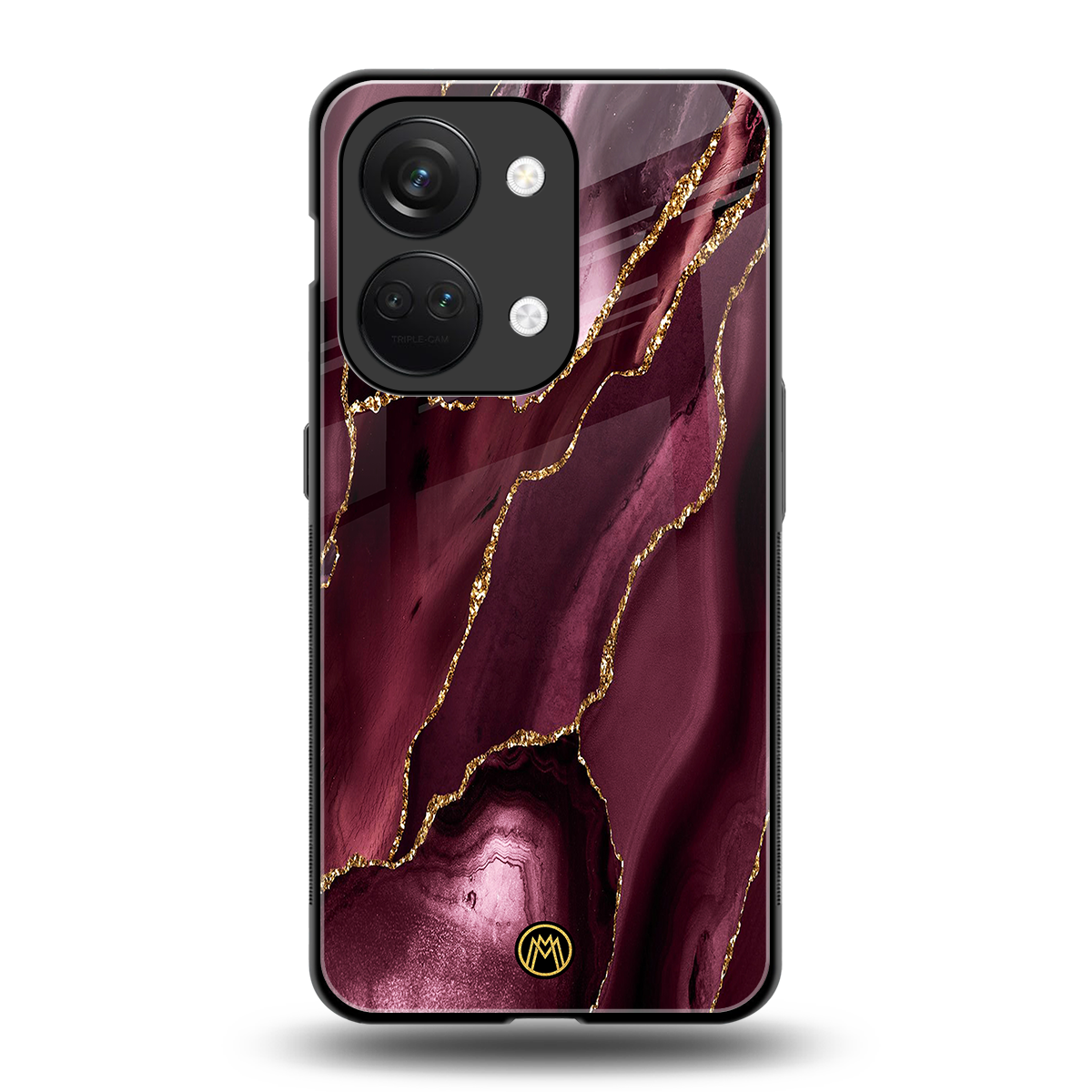 maroon liquid marble back phone cover | glass case for oneplus nord 3