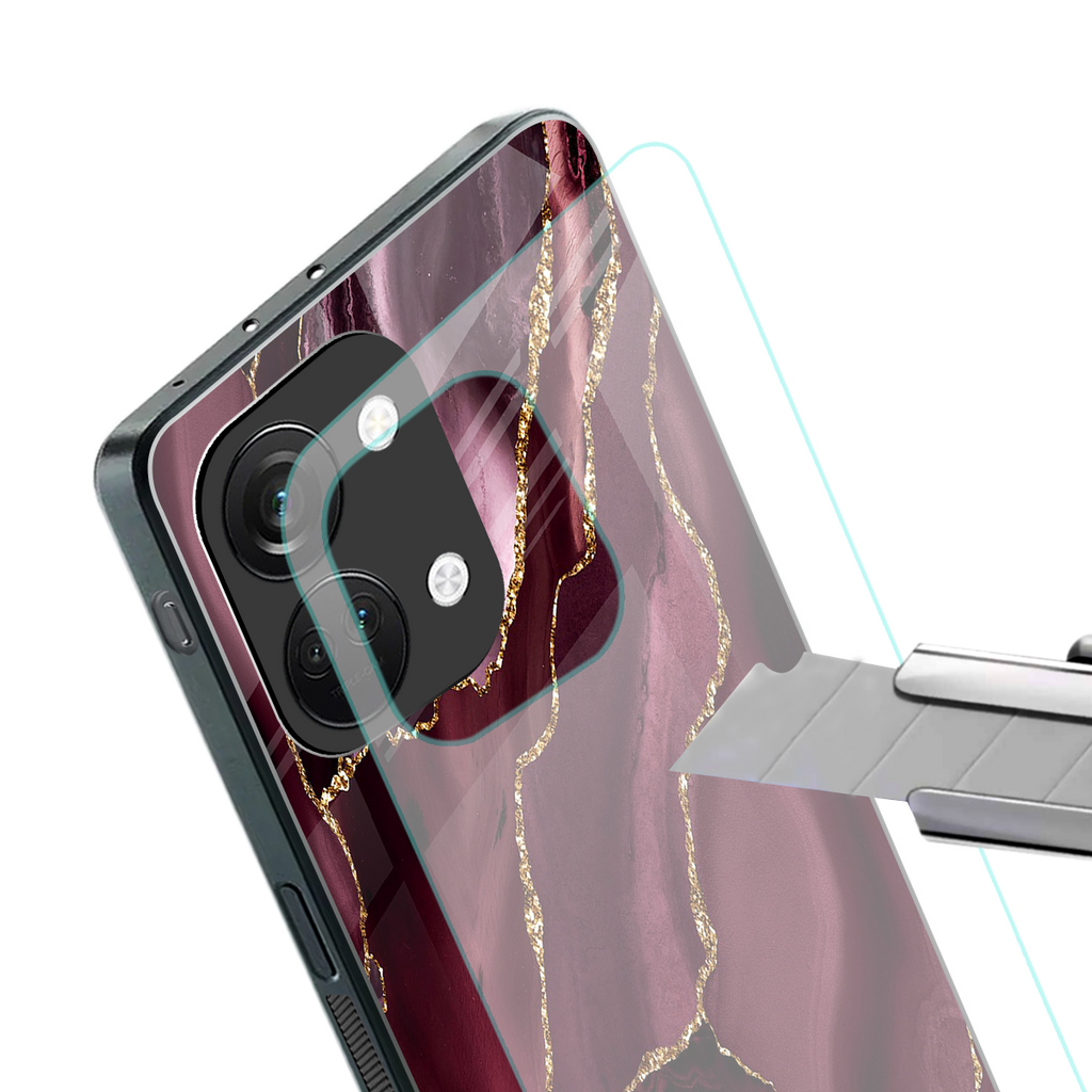 maroon liquid marble back phone cover | glass case for oneplus nord 3