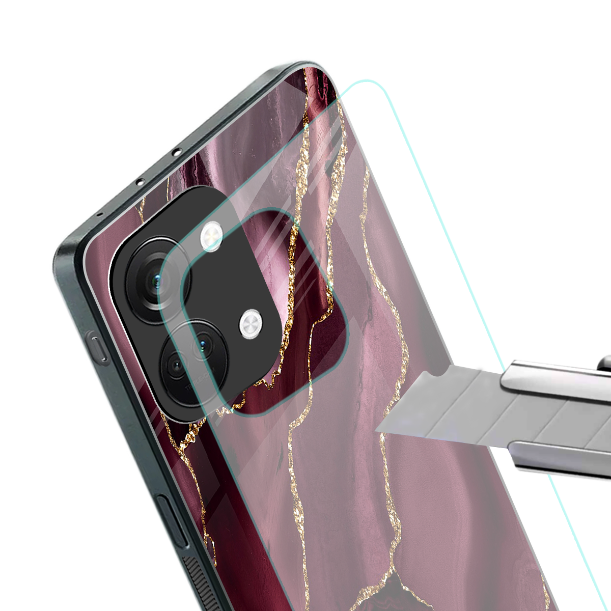 maroon liquid marble back phone cover | glass case for oneplus nord 3