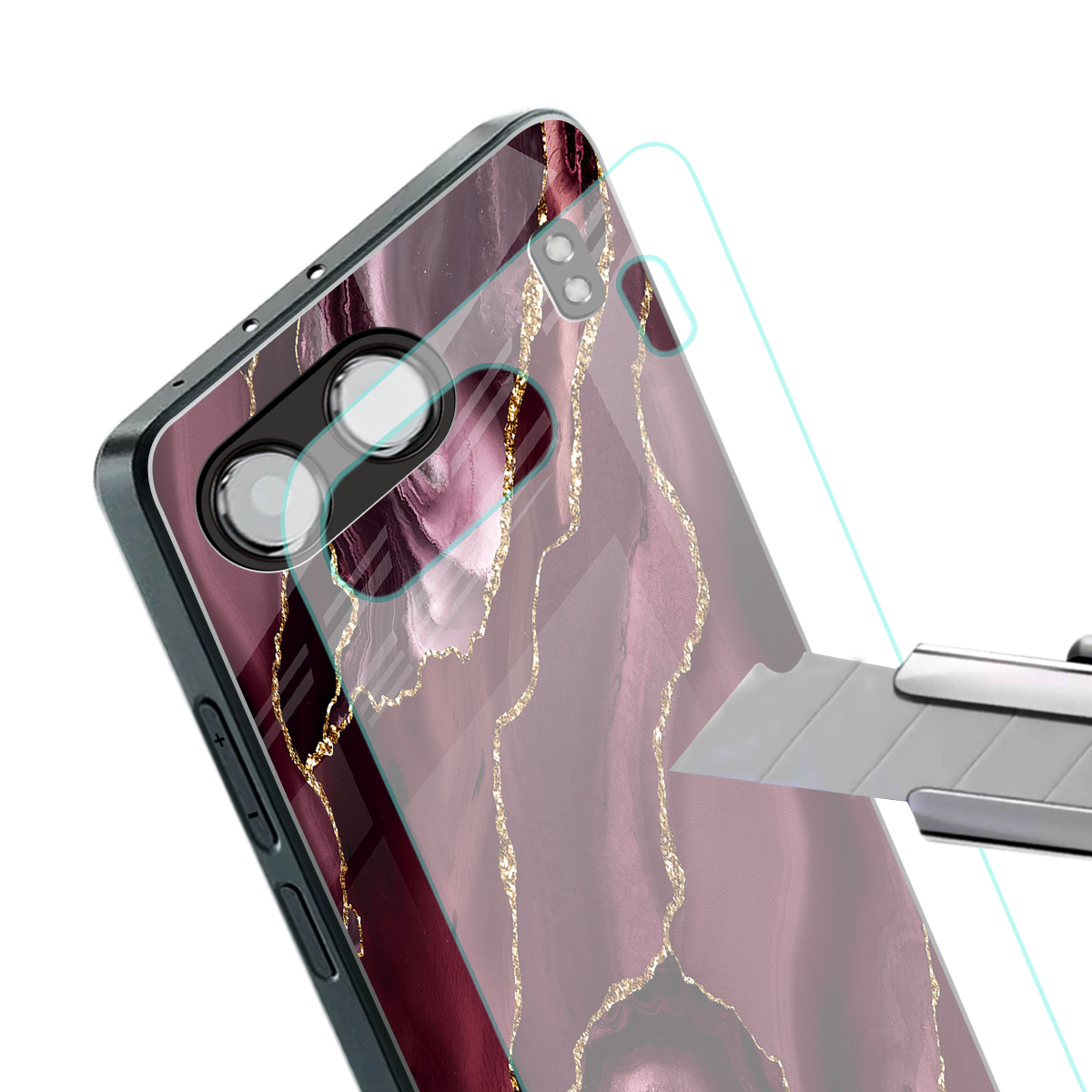 maroon liquid marble back phone cover | glass case for oneplus nord 4