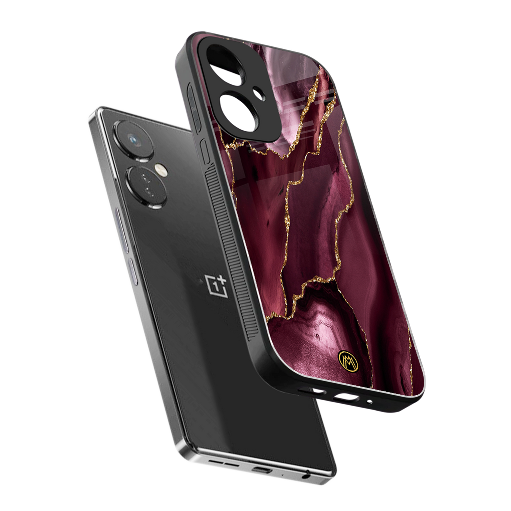 maroon liquid marble back phone cover | glass case for oneplus nord ce 3