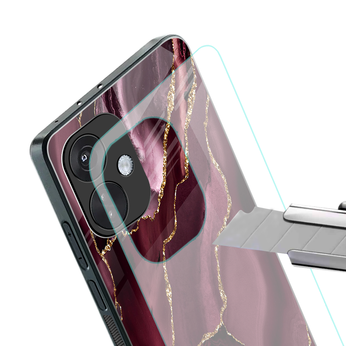 maroon liquid marble back phone cover | glass case for oneplus nord ce 3