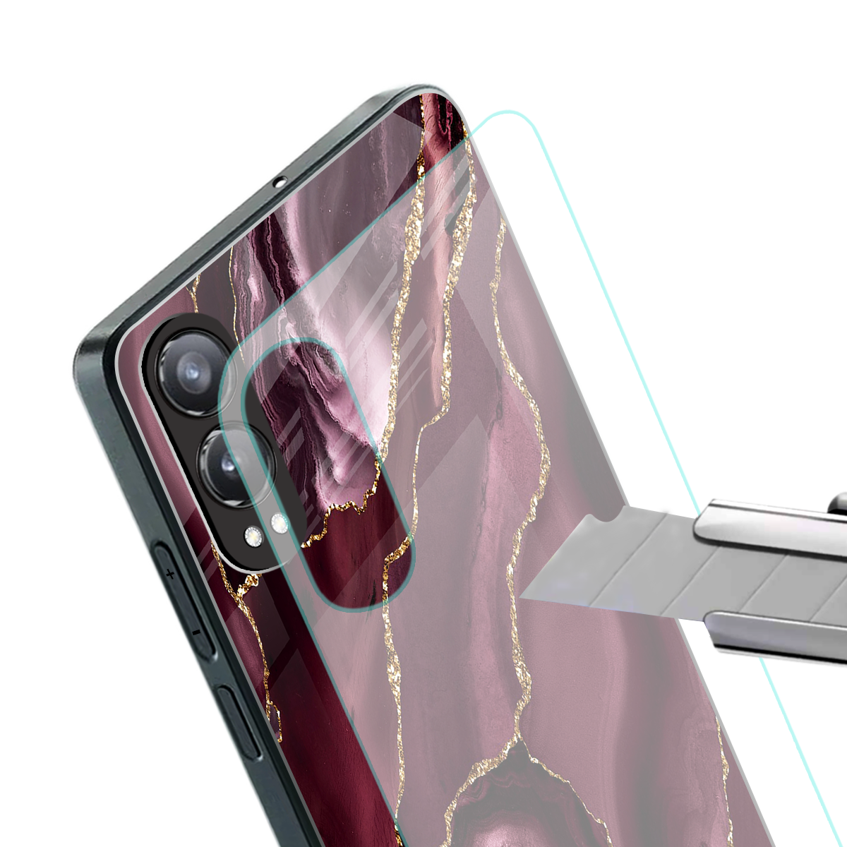 maroon liquid marble back phone cover | glass case for oneplus nord ce 4 lite