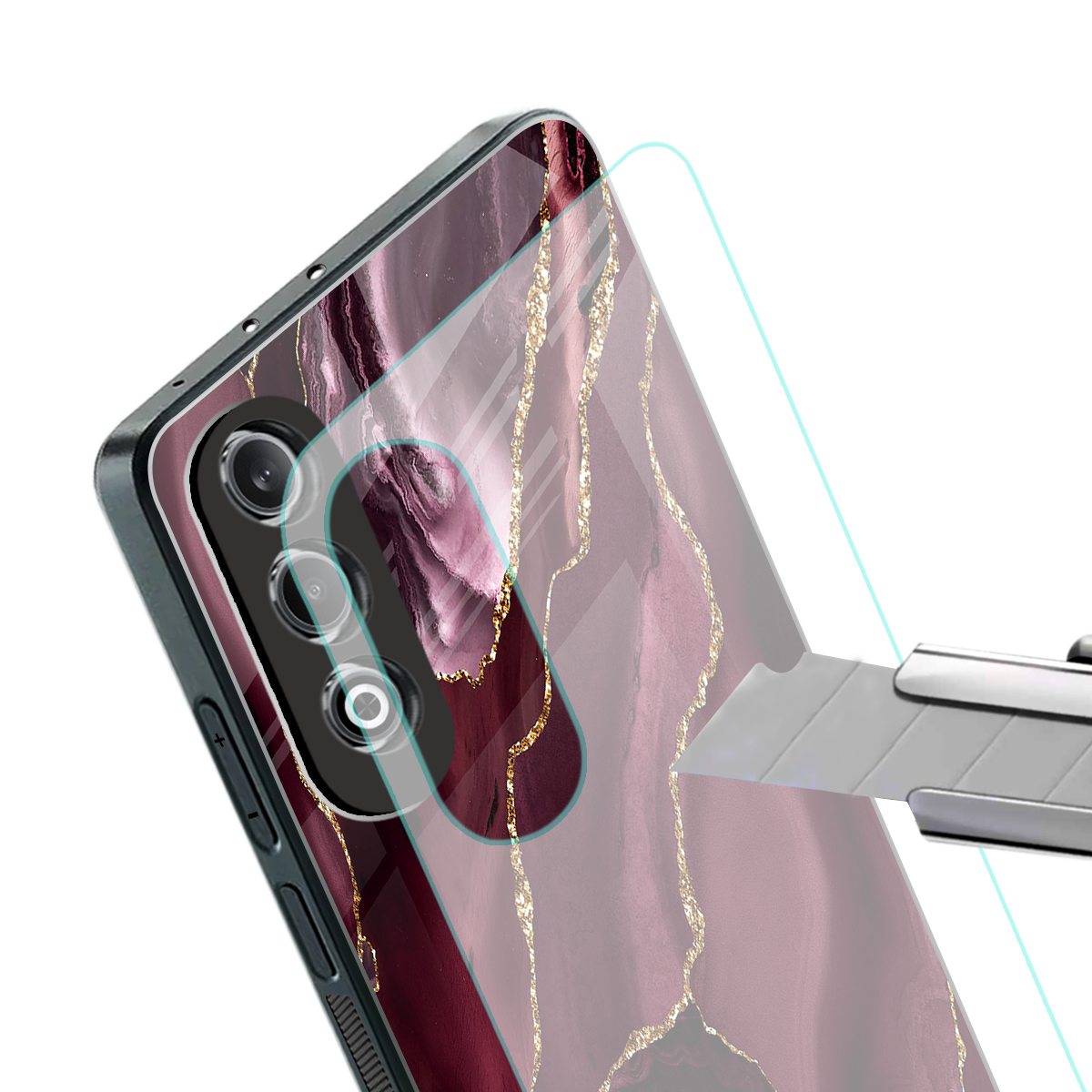 maroon liquid marble back phone cover | glass case for oneplus nord ce 4