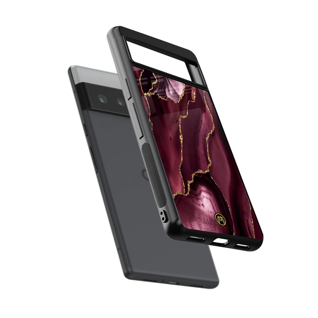 maroon liquid marble back phone cover | glass case for google pixel 6 pro