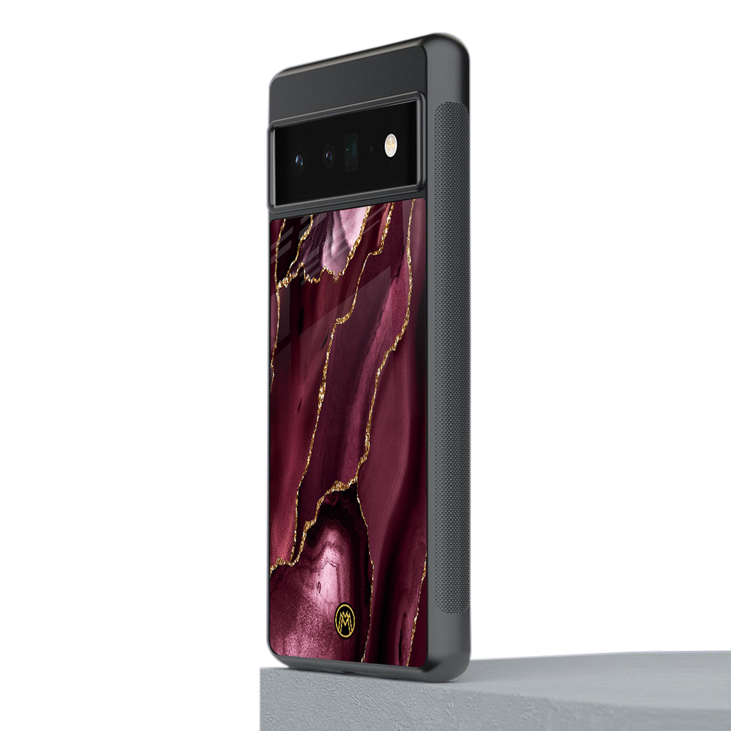 maroon liquid marble back phone cover | glass case for google pixel 6 pro