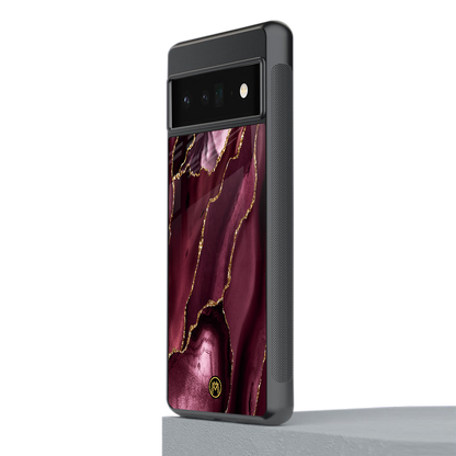 maroon liquid marble back phone cover | glass case for google pixel 6 pro