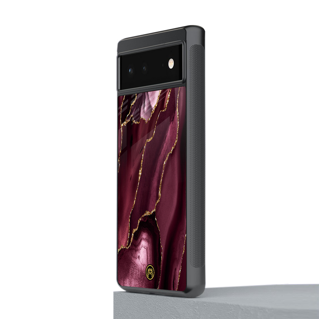maroon liquid marble back phone cover | glass case for google pixel 6