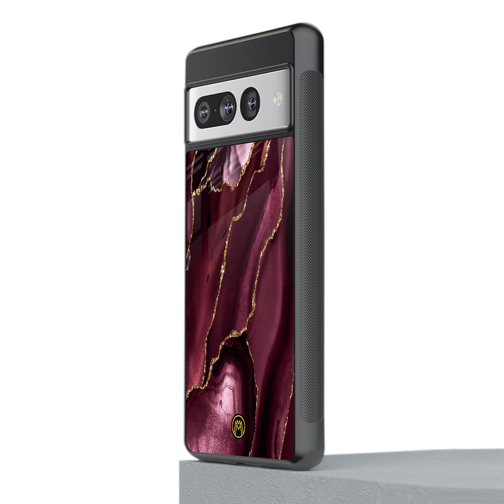 maroon liquid marble back phone cover | glass case for google pixel 7 pro