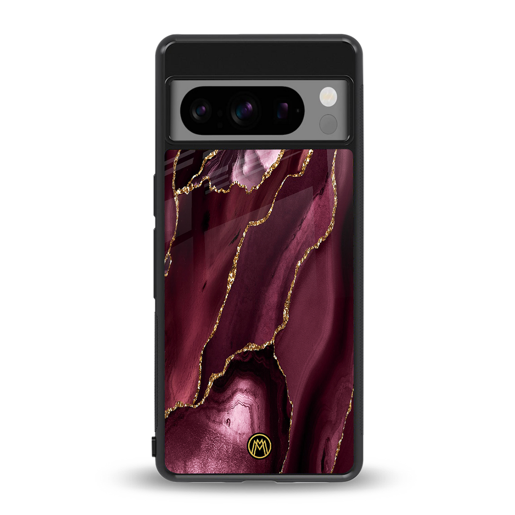 maroon liquid marble back phone cover | glass case for google pixel 8 pro