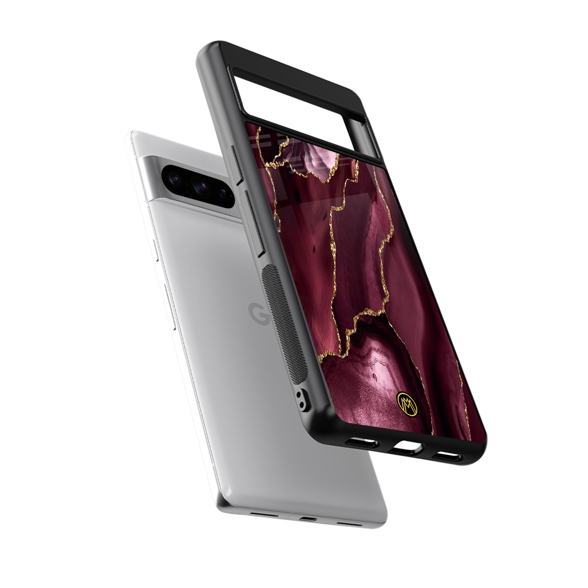 maroon liquid marble back phone cover | glass case for google pixel 8 pro