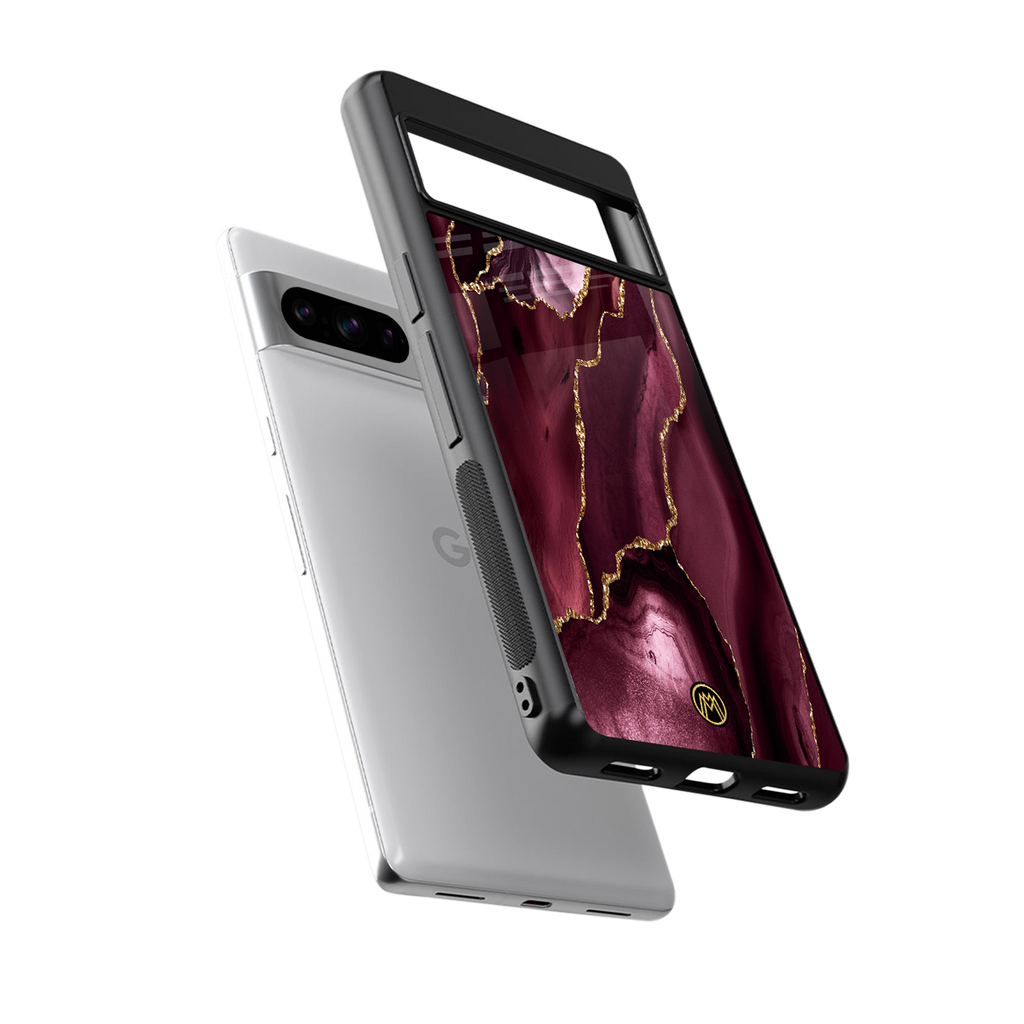 maroon liquid marble back phone cover | glass case for google pixel 8 pro
