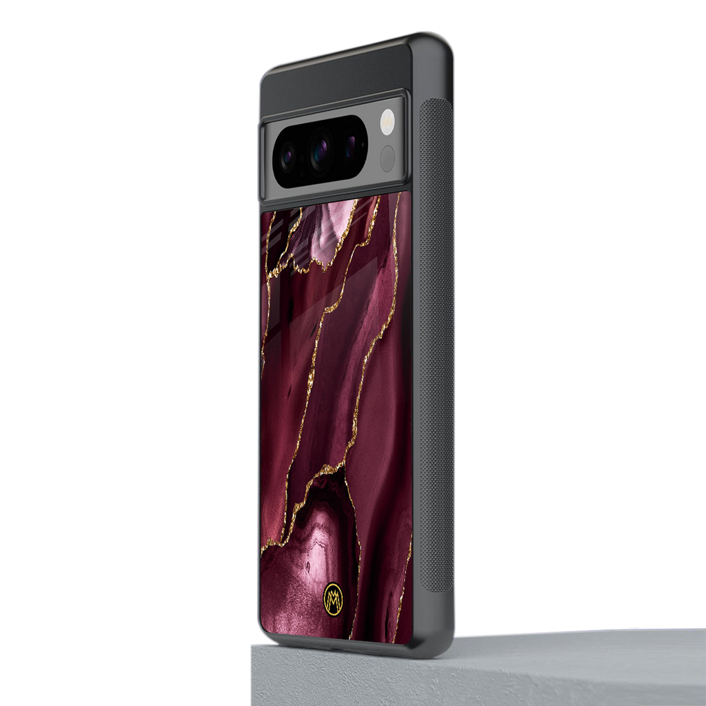 maroon liquid marble back phone cover | glass case for google pixel 8 pro