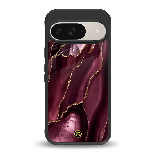maroon liquid marble back phone cover | glass case for google pixel 9