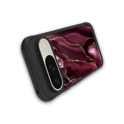 maroon liquid marble back phone cover | glass case for google pixel 9