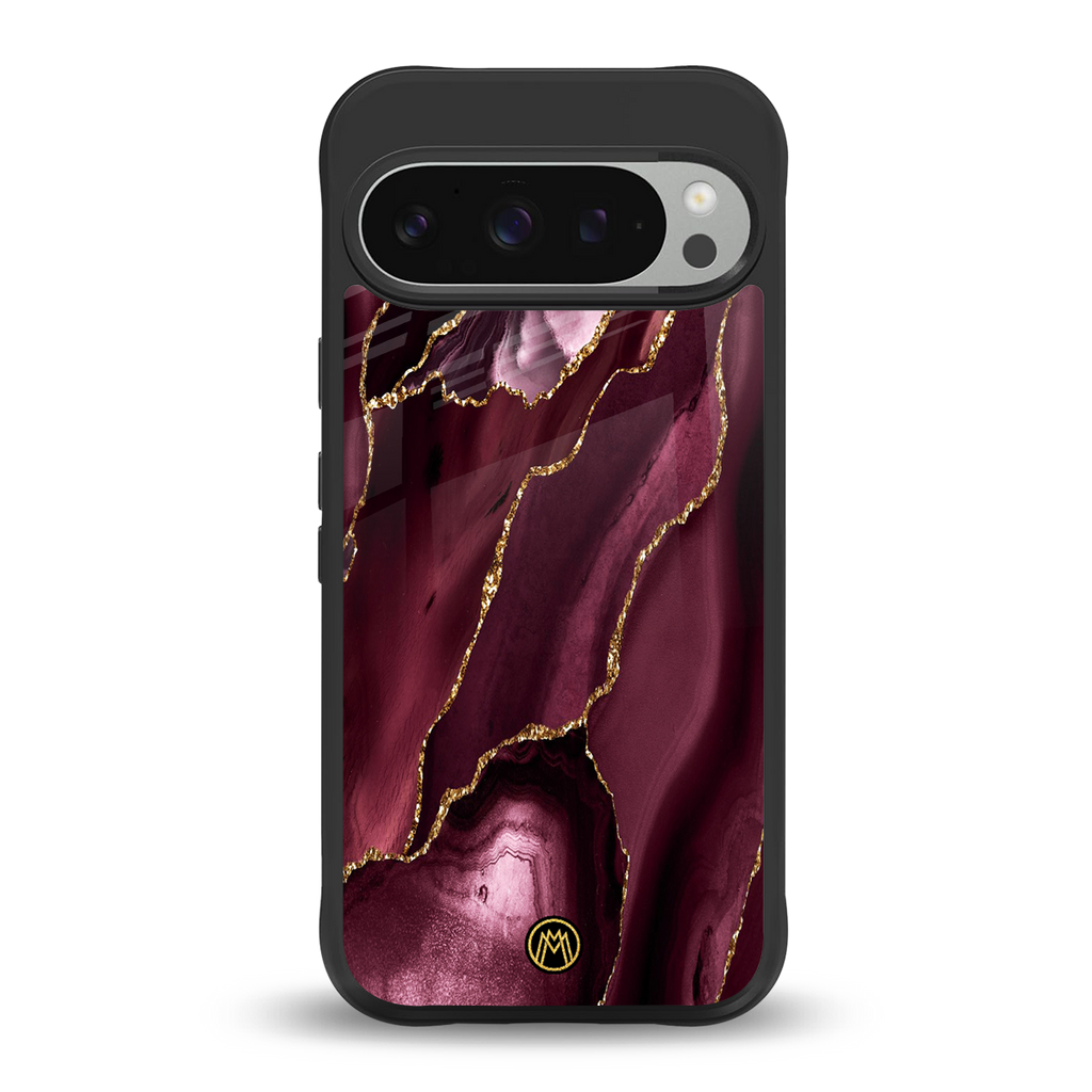 maroon liquid marble back phone cover | glass case for google pixel 9 pro