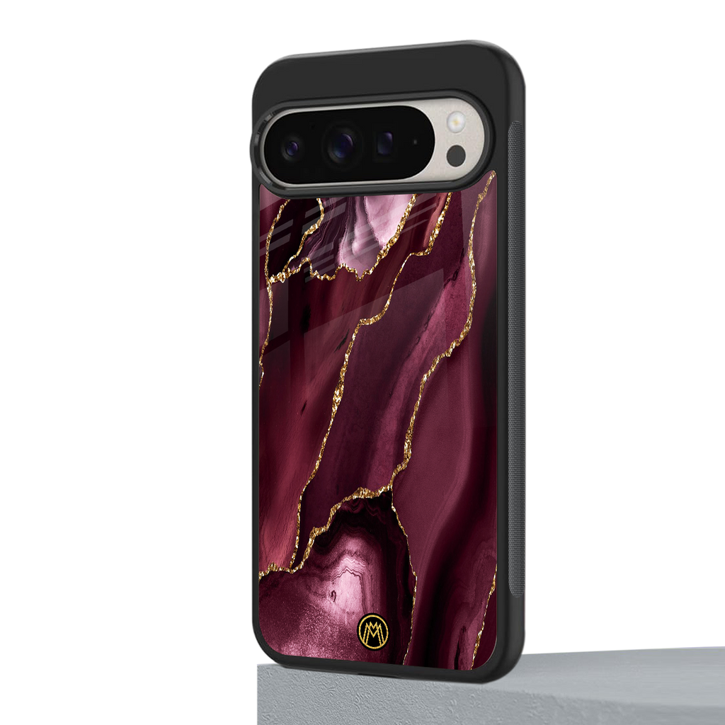 maroon liquid marble back phone cover | glass case for google pixel 9 pro