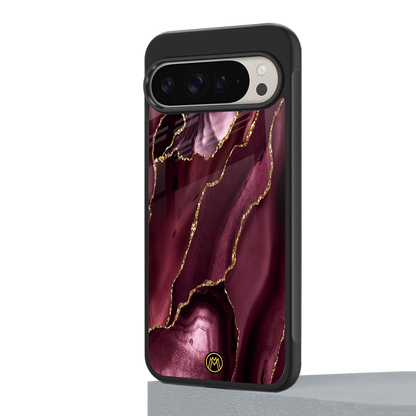 maroon liquid marble back phone cover | glass case for google pixel 9 pro