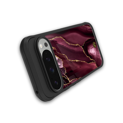 maroon liquid marble back phone cover | glass case for google pixel 9 pro xl