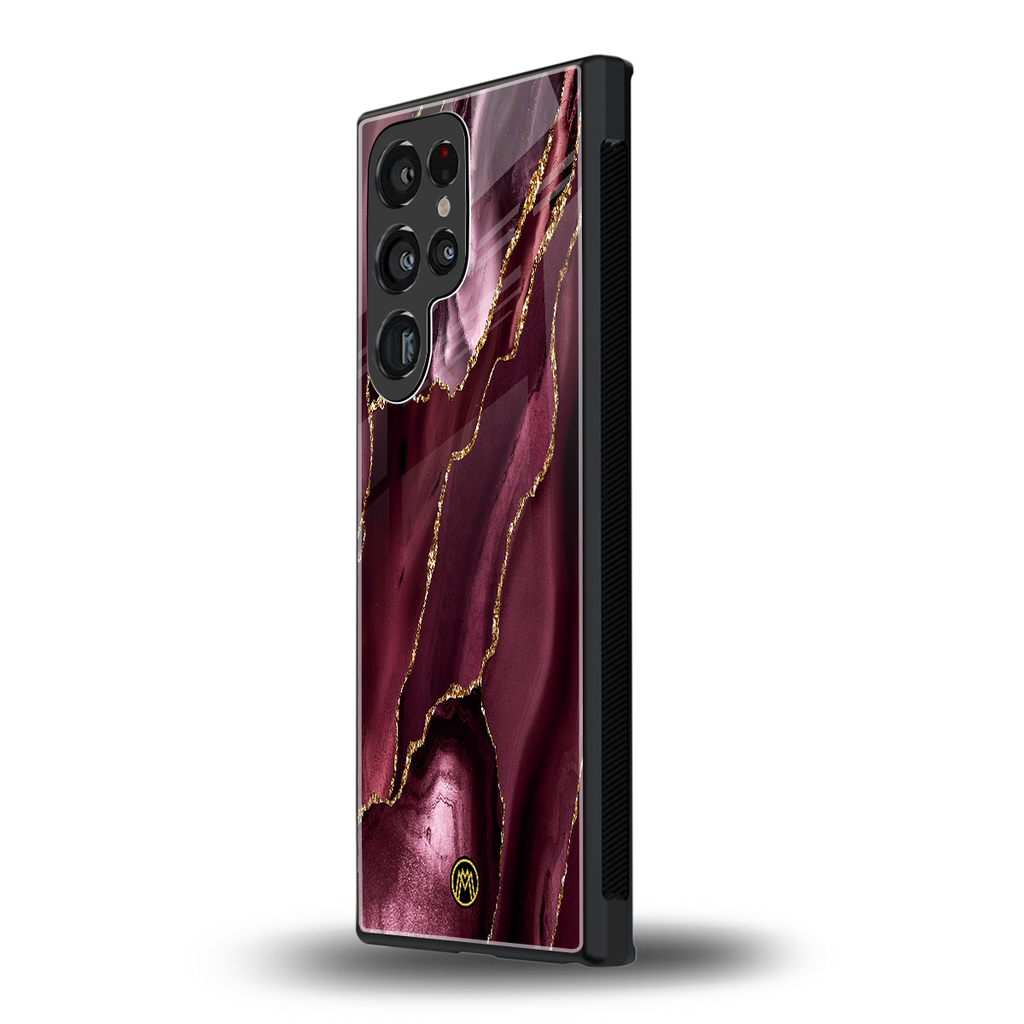 maroon liquid marble back phone cover | glass case for samsung galaxy s23 ultra