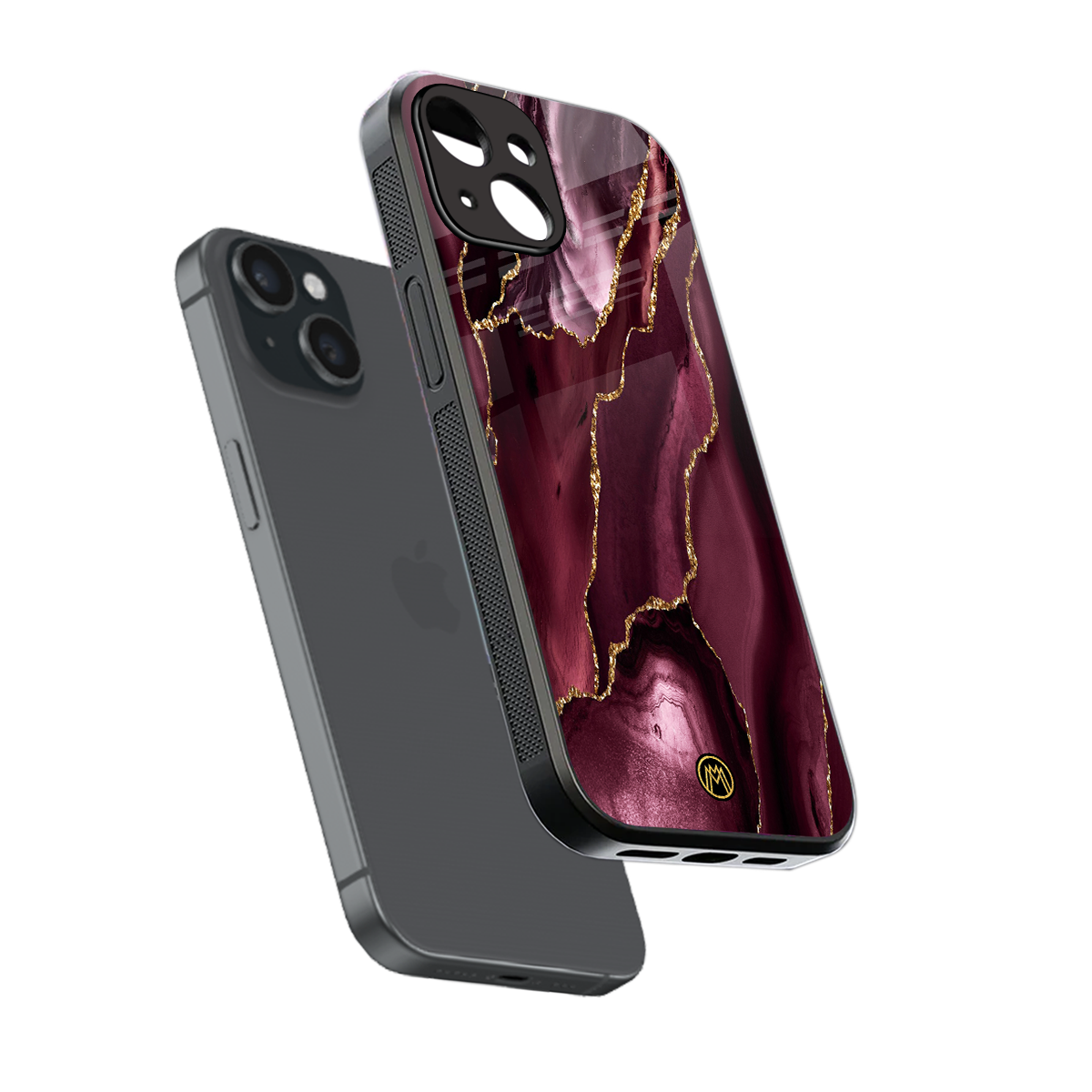 maroon liquid marble back phone cover | glass case for iphone 15