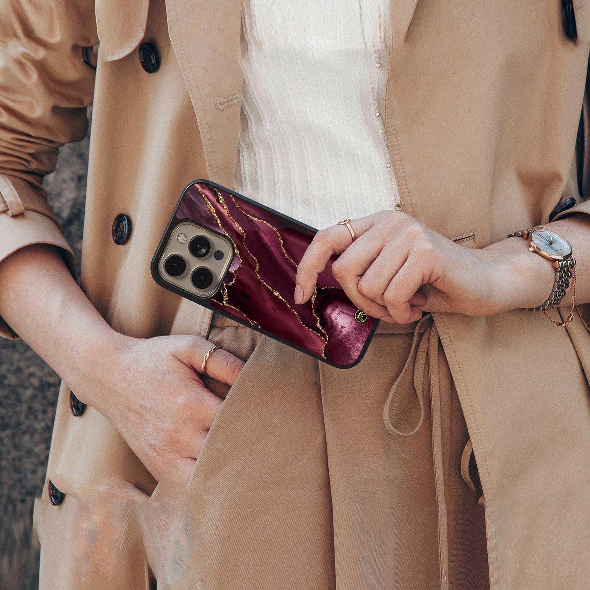 maroon liquid marble back phone cover | glass case for iphone 14 pro