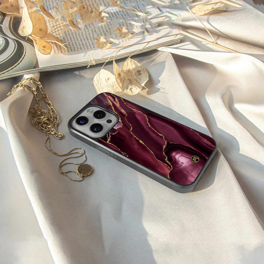 maroon liquid marble back phone cover | glass case for iphone 15 pro