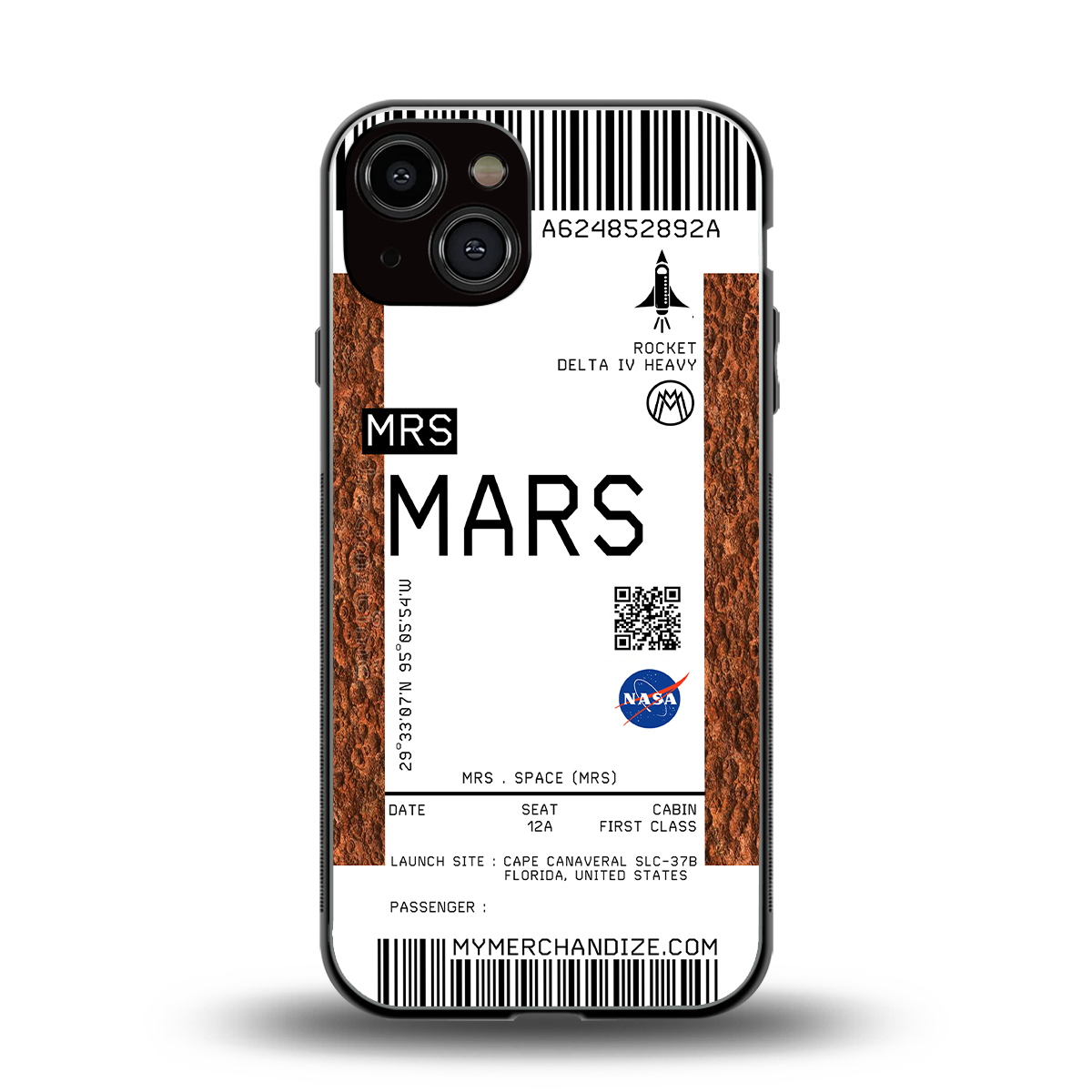 mars boarding pass ticket back phone cover | glass case for iphone 13