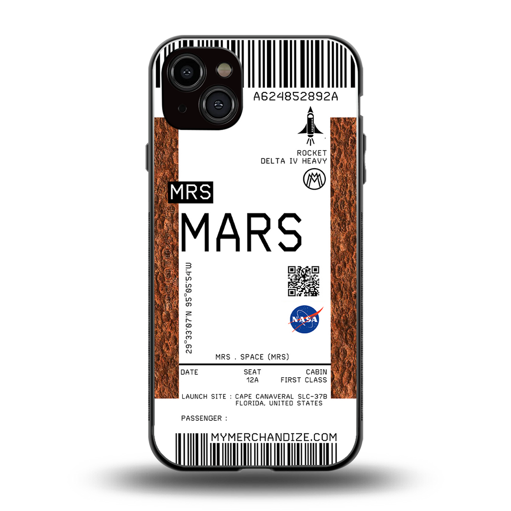 mars boarding pass ticket back phone cover | glass case for iphone 14 plus