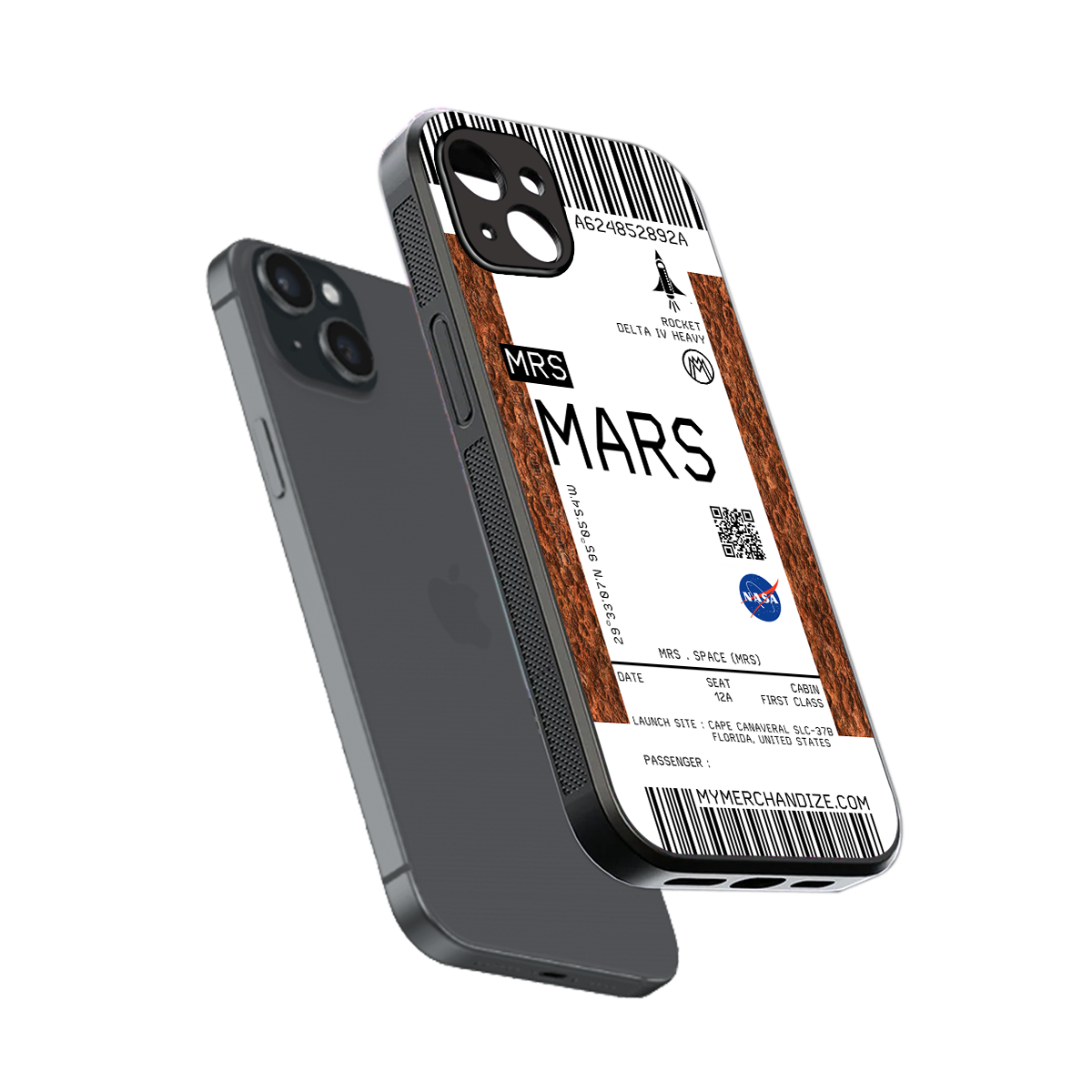 mars boarding pass ticket back phone cover | glass case for iphone 15 plus