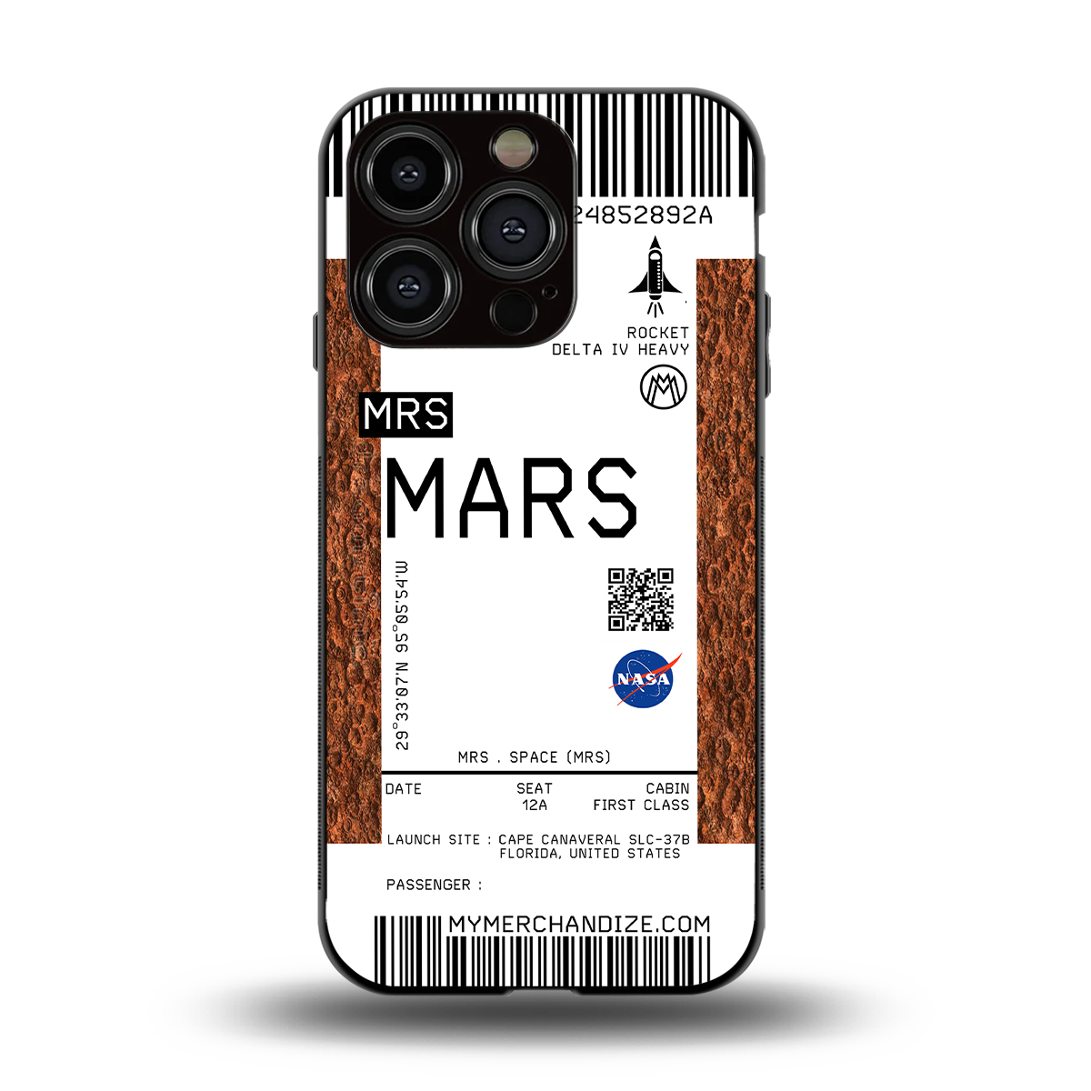 mars boarding pass ticket back phone cover | glass case for iphone 15 pro