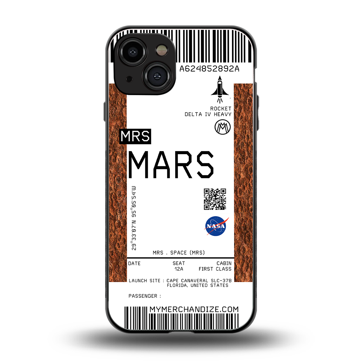 mars boarding pass ticket back phone cover | glass case for iphone 15